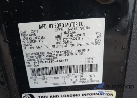 2013 Ford F-150 Fx4 из США, поврежденный, VIN 1FTFW1ET2DKE55413